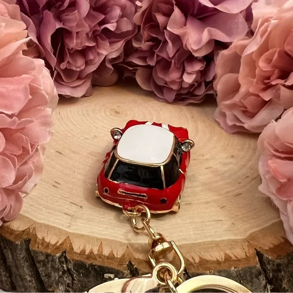 Retro Red and White Mini Cooper Car Keychain Charm - Picture 10 of 16